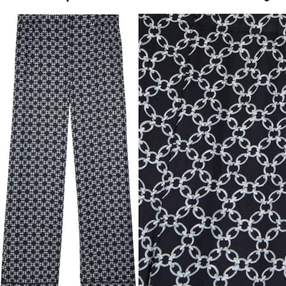 Kooples Black & White Chain Link Pull-OnPatterned Trousers With Elastic Waist